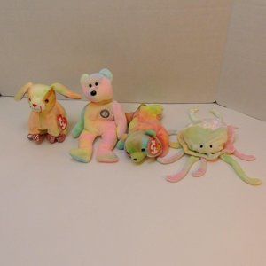 Lot of 4 Tie-Dye Ty PLush Rabbit, B.B.Bear,  Sammy, Goochy.